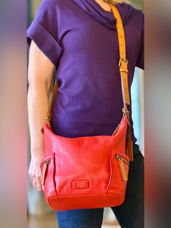 Fossil Handbags - Fossil Rare Boho 2010s Emerson Crimson Red Pebbled Leather Hobo Bag